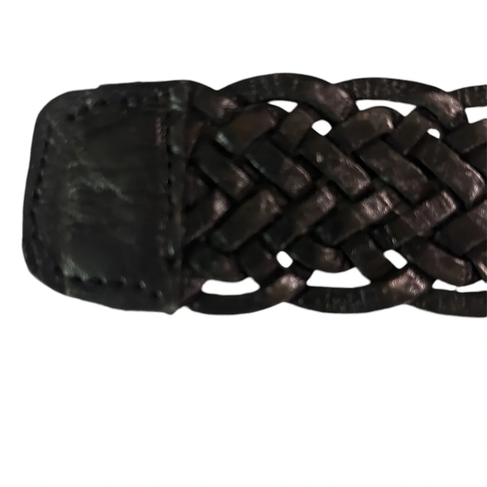 Trendy Black Woven Leather Belt with brass buckle . 40” length